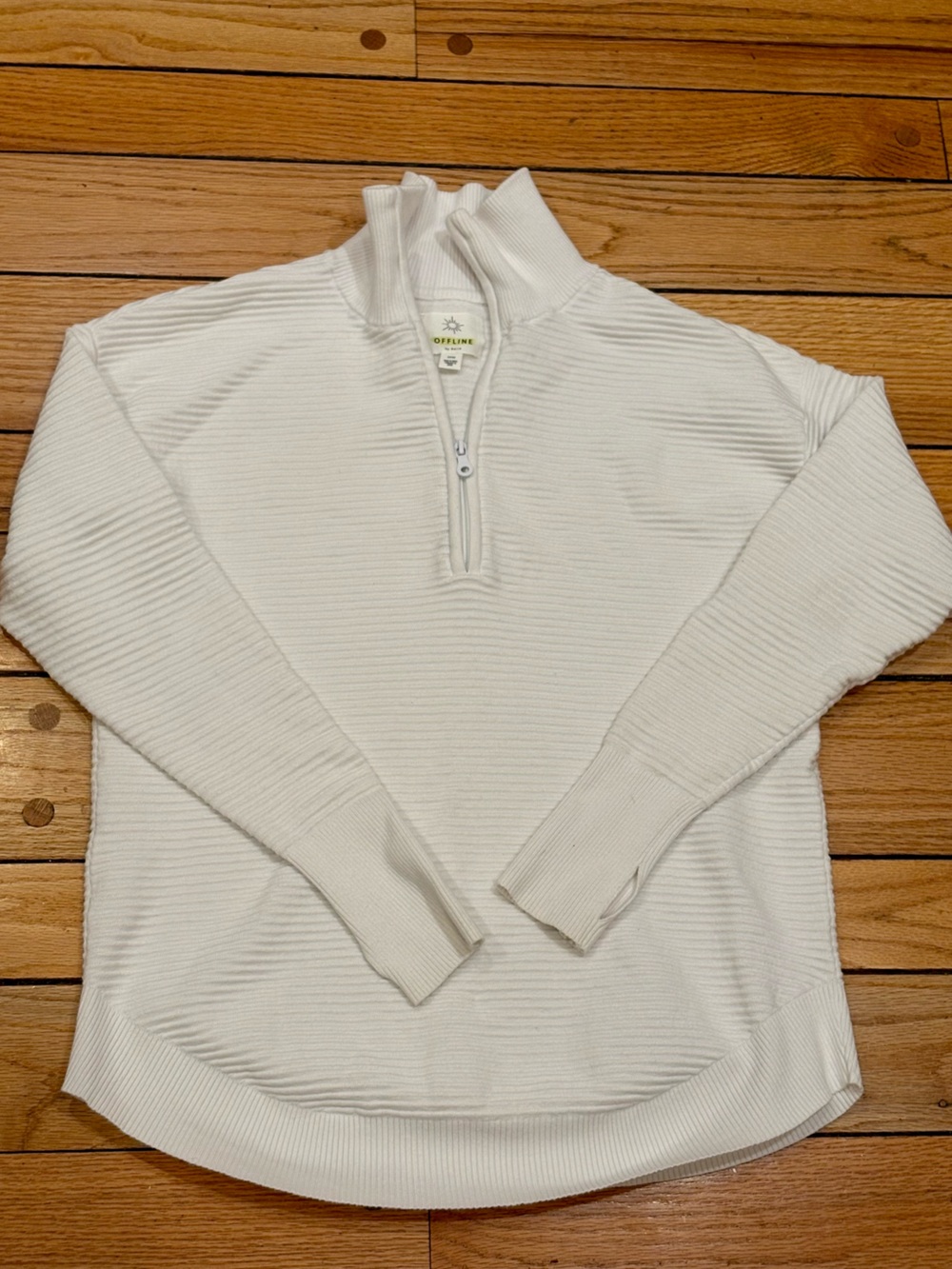 Aerie women’s oversized white Quarter-Zip Ribbed Sweatshirt Top size small